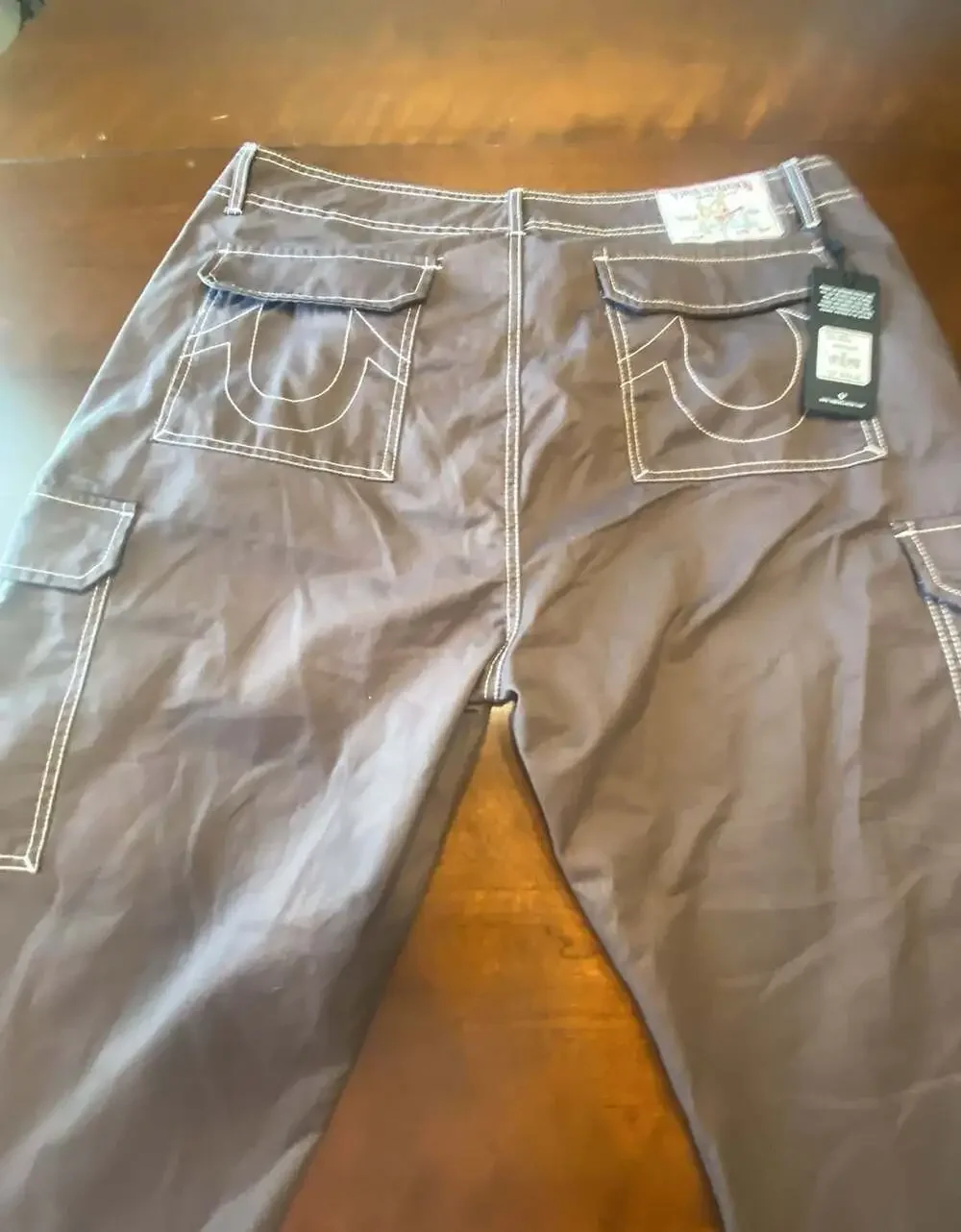 True Religion Men's Bracken Brown Cargo Pants Contrast Stitch Size 40